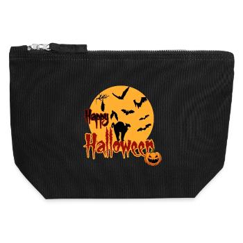 Happy Halloween Full Moon Cat - Canvas Zip Pouch 12 x 13 cm - black - Front