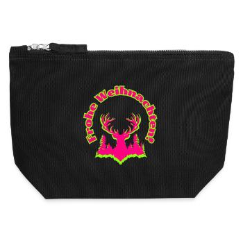 Frohe Weihnachten Hirsch im Wald neon pink grün - Canvas Reißverschluss-Täschchen (12 x 13 cm) - Schwarz - Vorne