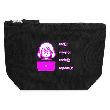 eat sleep code repeat Frau Computer - Canvas Reißverschluss-Täschchen (12 x 13 cm) - Schwarz - Vorne