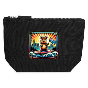 Quokka Australien Surfer Design - Canvas Reißverschluss-Täschchen (12 x 13 cm) - Schwarz - Vorne