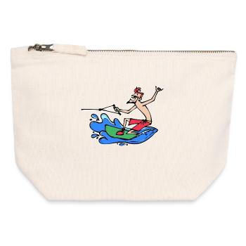 Wakesurf Sports nautiques Kitesurfer Surf Wakeboard - Pochette zippée en toile 12 x 13 cm - blanc naturel - Devant