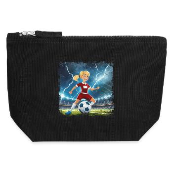 Stade de personnage de dessin animé de footballeuse avec des éclairs - Pochette zippée en toile 12 x 13 cm - noir - Devant
