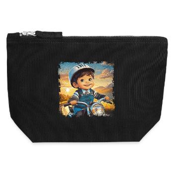 Kleiner Junge auf altem Motorrad - Canvas Reißverschluss-Täschchen (12 x 13 cm) - Schwarz - Vorne