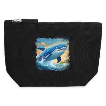 Blue whale jumps out of the water and smiles - Canvas Zip Pouch 12 x 13 cm - black - Front