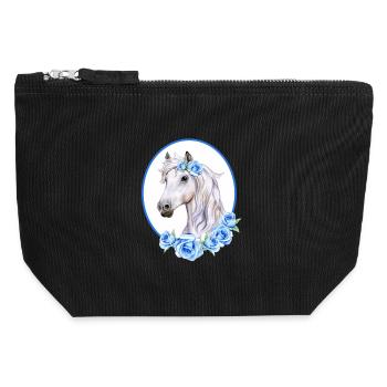 Cheval Blanc Romantique - Roses Bleu Clair - Pochette zippée en toile 12 x 13 cm - noir - Devant