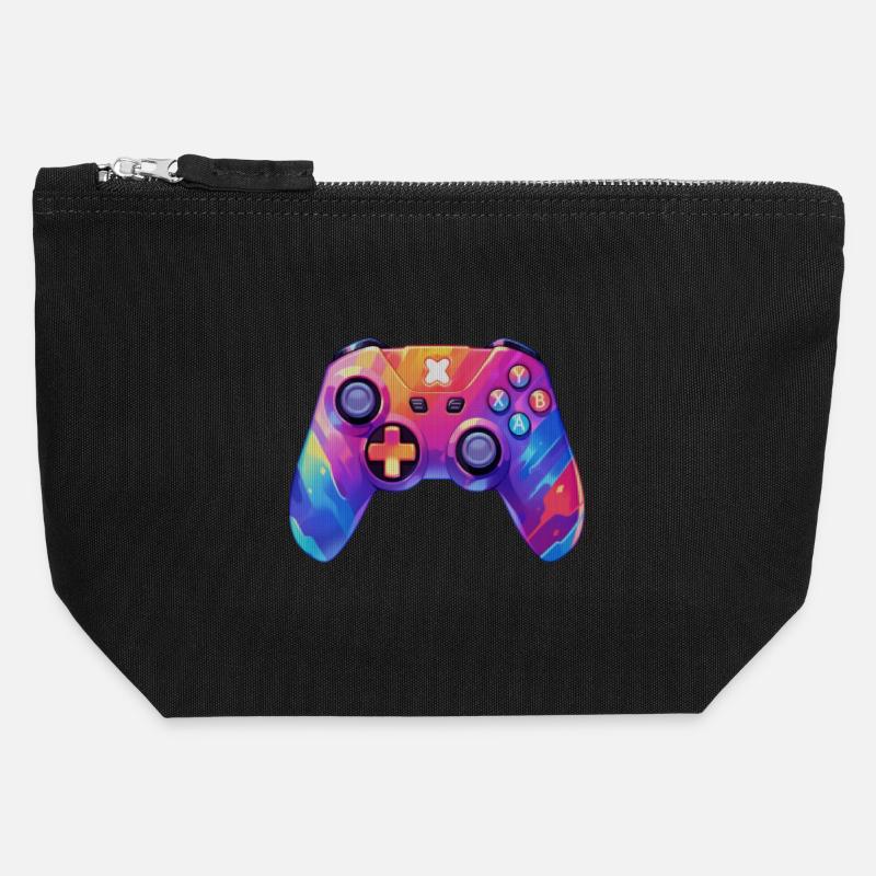 Pixel art video game controller - Canvas Zip Pouch 12 x 13 cm - black