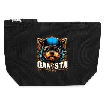 Yorkshire Terrier Gangsta Gangster Hund Geschenk - Canvas Reißverschluss-Täschchen (12 x 13 cm) - Schwarz - Vorne