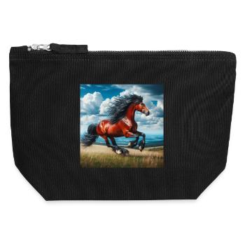 Galoppierendes Pferd - Canvas Reißverschluss-Täschchen (12 x 13 cm) - Schwarz - Vorne
