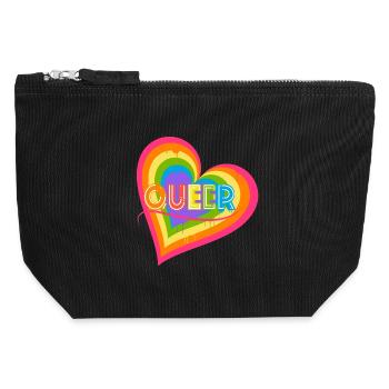 Queer Heart pour le mois de la fierté Égalité des droits LGBTQ - Pochette zippée en toile 12 x 13 cm - noir - Devant