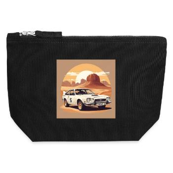 Voiture de Rally dans le Désert - Pochette zippée en toile 12 x 13 cm - noir - Devant