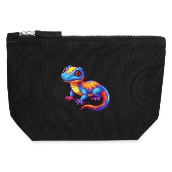 Salamandre Personnage De Dessin Animé Kawaii Coloré - Pochette zippée en toile 12 x 13 cm - noir - Devant