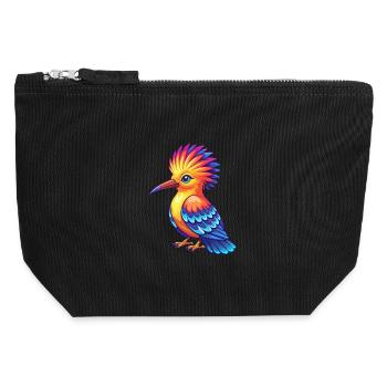Huppe fasciée coloré Kawaii personnage de dessin animé oiseau - Pochette zippée en toile 12 x 13 cm - noir - Devant