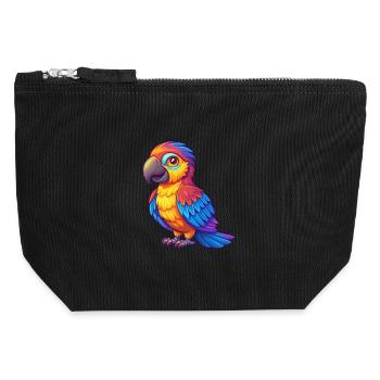 Perroquet coloré Kawaii personnage de dessin animé oiseau - Pochette zippée en toile 12 x 13 cm - noir - Devant