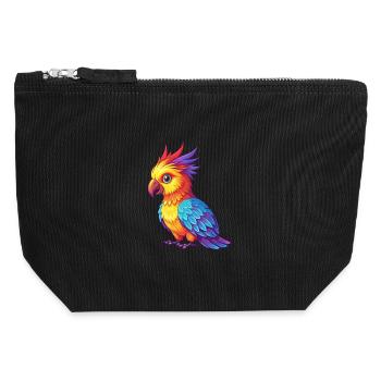 cacatoès coloré Kawaii personnage de dessin animé oiseau - Pochette zippée en toile 12 x 13 cm - noir - Devant