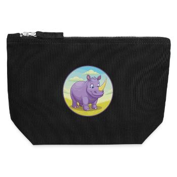 Rhino Cute Kawaii Cartoon Clipart Animal Pet - Canvas Zip Pouch 12 x 13 cm - black - Front