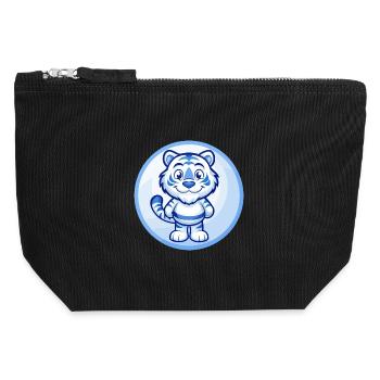 Tigre Bleu Kawaii Dessin Animé Personnage Clipart Animal de compagnie - Pochette zippée en toile 12 x 13 cm - noir - Devant