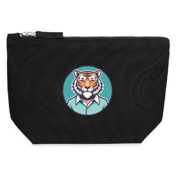 Tiger Kawaii Cartoon Character Animal Pet Face - Canvas Zip Pouch 12 x 13 cm - black - Front