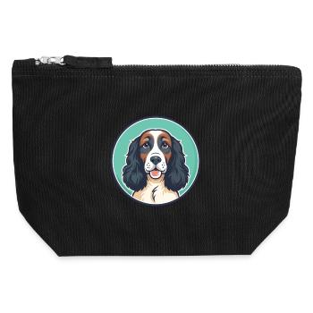 English Springer Spaniel Dog Breed Cartoon Kawaii - Canvas Zip Pouch 12 x 13 cm - black - Front