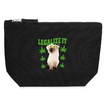 Cat Stoned Stoned Smoking Weed, Hemp Leaf, Hippie - Canvas Zip Pouch 12 x 13 cm - black - Front