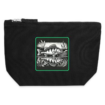 Perch predatory fish design - Canvas Zip Pouch 12 x 13 cm - black - Front