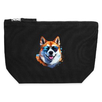 Akita Inu with sunglasses - Canvas Zip Pouch 12 x 13 cm - black - Front