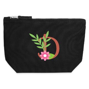 Elegant letter 'D' with flowers - Canvas Zip Pouch 12 x 13 cm - black - Front