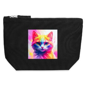 Vibrant Rainbow Cat Artwork - Canvas Zip Pouch 12 x 13 cm - black - Front