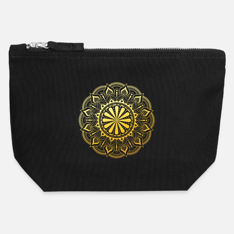 Mandala doré - Pochette zippée en toile 12 x 13 cm - noir