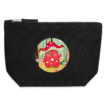 Lustiges Pilz-Monster im bunten Wald - Canvas Reißverschluss-Täschchen (12 x 13 cm) - Schwarz - Vorne