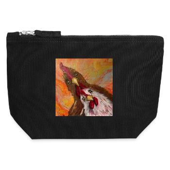 Coq et poulet - Pochette zippée en toile 12 x 13 cm - noir - Devant
