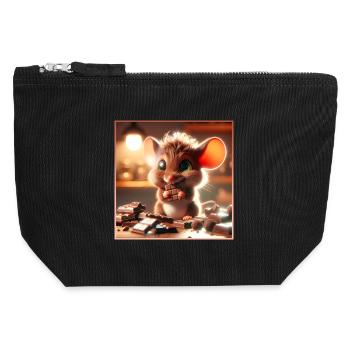 Petite souris en chocolat - Pochette zippée en toile 12 x 13 cm - noir - Devant