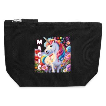 Licorne magique aux couleurs de l’arc-en-ciel animal de pouvoir - Pochette zippée en toile 12 x 13 cm - noir - Devant