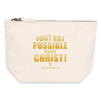 Inspirational Religious Quote in Metallic Gold - Canvas Zip Pouch 12 x 13 cm - nature - Front