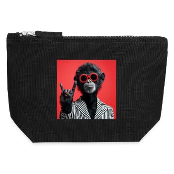 Affe mit roter Sonnenbrille macht Rock Geste - Canvas Reißverschluss-Täschchen (12 x 13 cm) - Schwarz - Vorne