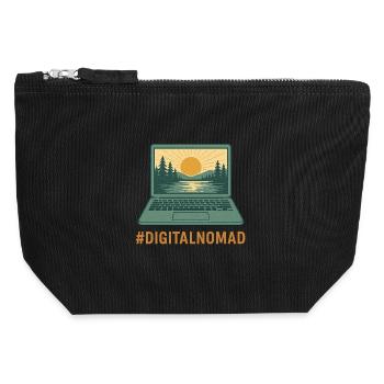 Digitaler Laptop Reisender & Natur bei Sonnenaufgang - Canvas Reißverschluss-Täschchen (12 x 13 cm) - Schwarz - Vorne
