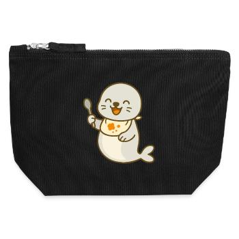 Futtern mit dem Robbenbaby - Canvas Reißverschluss-Täschchen (12 x 13 cm) - Schwarz - Vorne