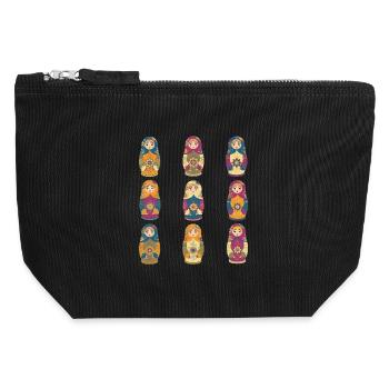 Motif de poupées matriochkas russes traditionnelles - Pochette zippée en toile 12 x 13 cm - noir - Devant