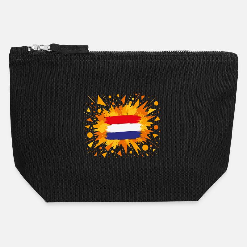 Dutch Flag with Orange Background - Canvas Zip Pouch 12 x 13 cm - black