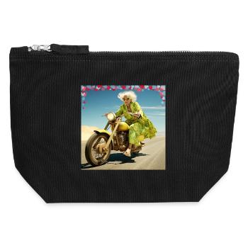 Mamie à moto dans le sable du désert Joie de vivre Age - Pochette zippée en toile 12 x 13 cm - noir - Devant