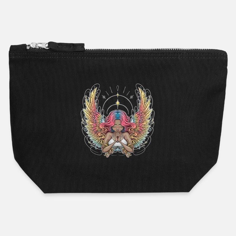 Serene Winged Dreamer Illustration - Canvas Zip Pouch 12 x 13 cm - black