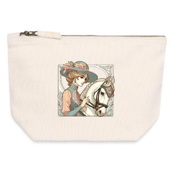 Cheval de dressage Noble Art Nouveau Cadeau - Pochette zippée en toile 12 x 13 cm - blanc naturel - Devant