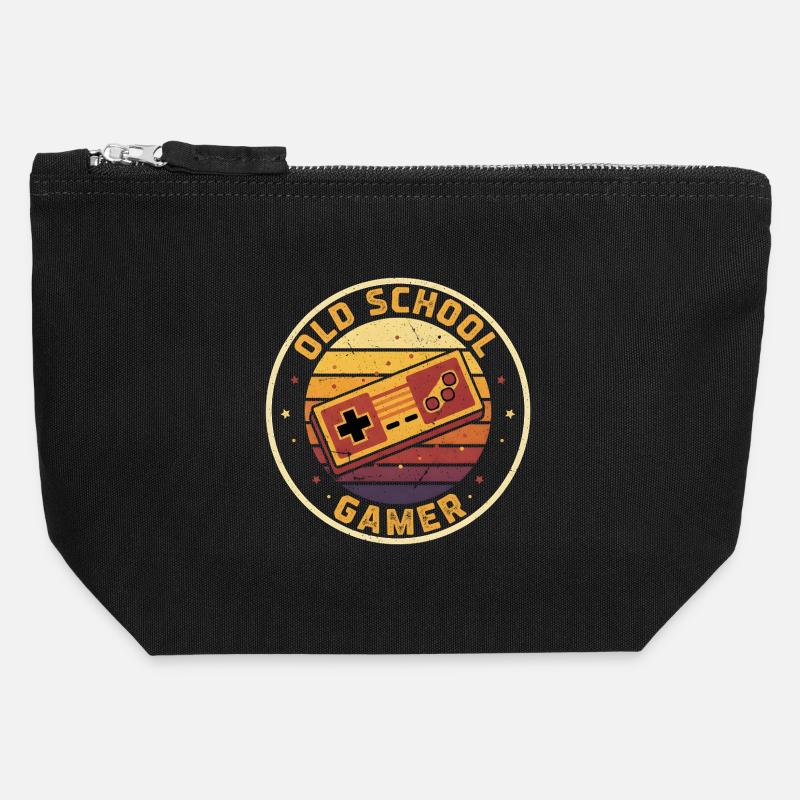 Old School Gamer Sunset Controller Retro Zocker - Pochette zippée en toile 12 x 13 cm - noir