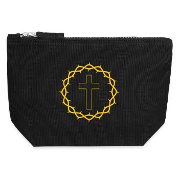 Cross and crown of thorns - Canvas Zip Pouch 12 x 13 cm - black - Front