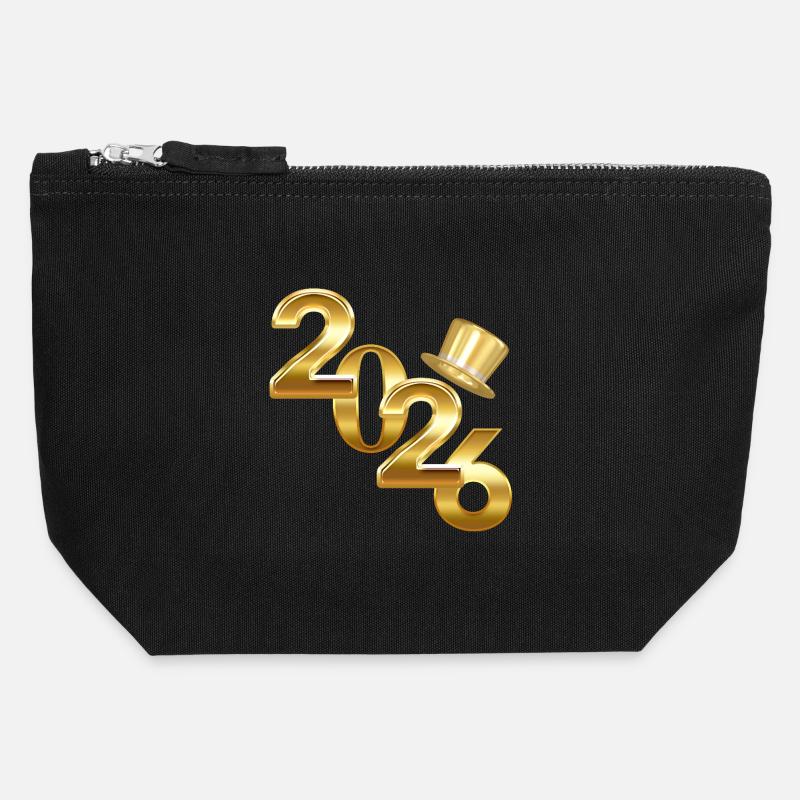 Neujahr 2026 - Canvas Reißverschluss-Täschchen (12 x 13 cm) - Schwarz