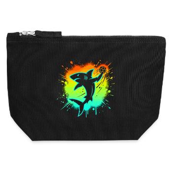 Handballer Hai lustig Kinder Geschenk Grafik - Canvas Reißverschluss-Täschchen (12 x 13 cm) - Schwarz - Vorne
