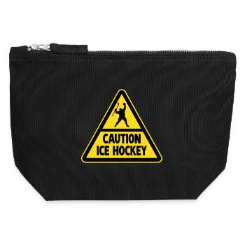 Caution Hockey Eishockeyspieler Warnung - Canvas Reißverschluss-Täschchen (12 x 13 cm) - Schwarz - Vorne