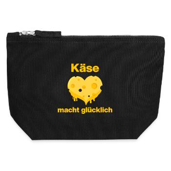Le fromage te rend heureux, amoureuse du fromage, gourmet - Pochette zippée en toile 12 x 13 cm - noir - Devant