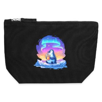 Aurora Penguin with Drink - Canvas Zip Pouch 12 x 13 cm - black - Front