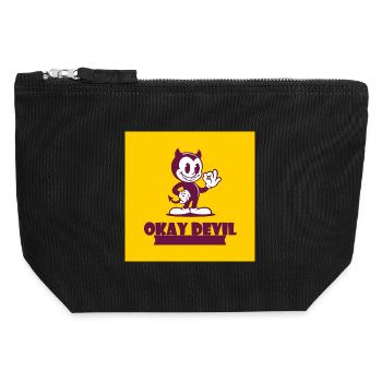 Okay Devil Mascot on Yellow - Canvas Zip Pouch 12 x 13 cm - black - Front