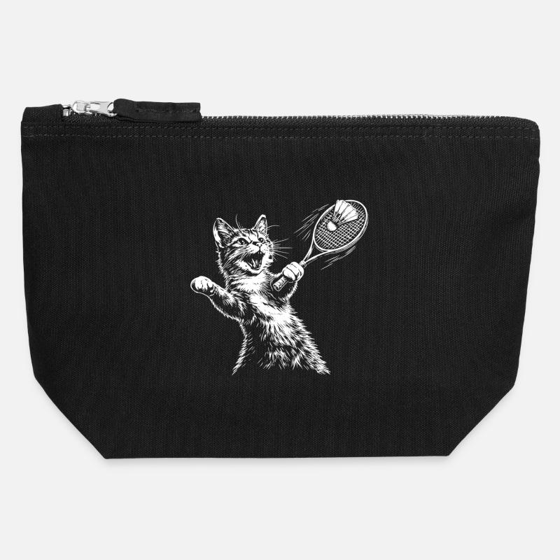 Drôle de volant de badminton chat - Pochette zippée en toile 12 x 13 cm - noir
